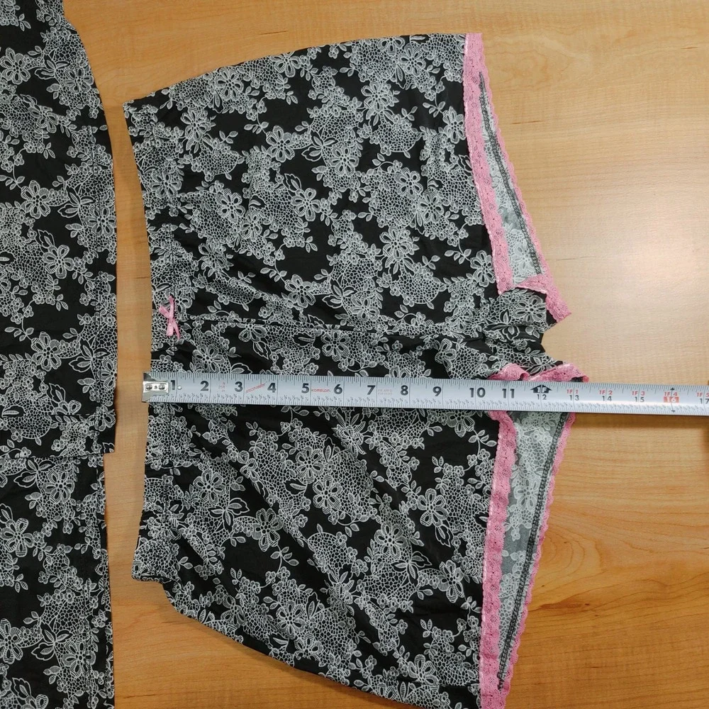 Rene Rofe Sleepwear Women's Black White Floral Robe Kimono Shorts Set‎ Size L
